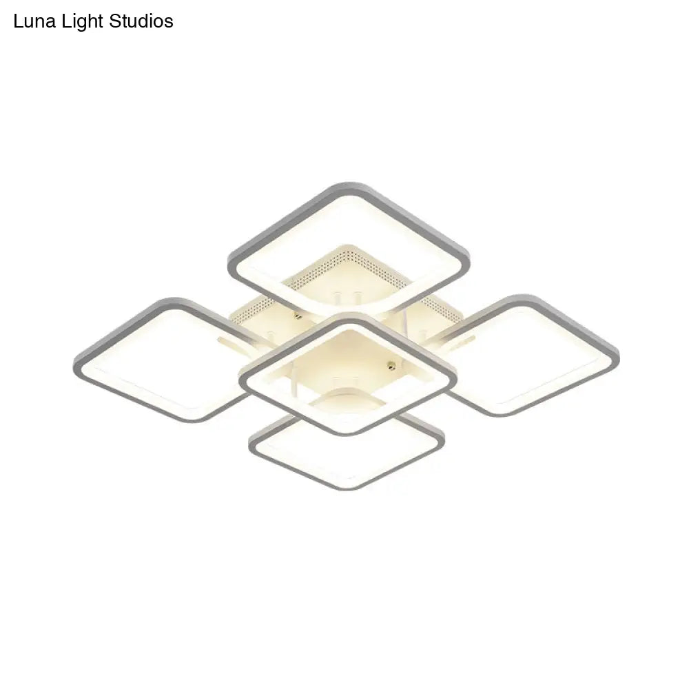 Modern Style Led Acrylic Square Semi Flush Mount Ceiling Light In White