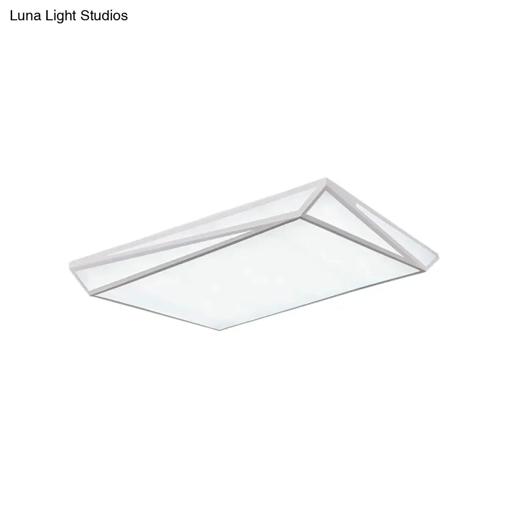 Modern Style Led Ceiling Fixture - White Rectangle Mount Light For Office & Restaurant Use