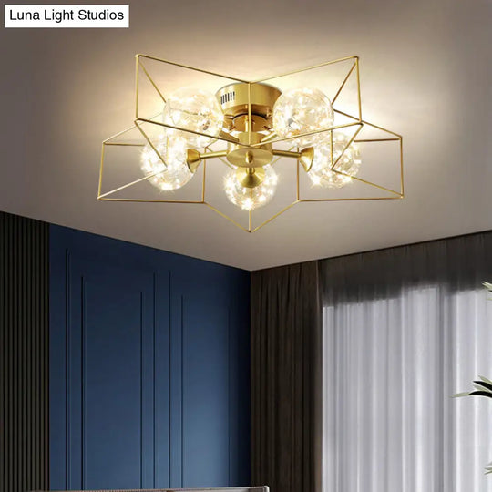 Modern Style Led Flush Ceiling Light With Clear Glass Sphere And Star Metal Frame