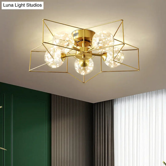 Modern Style Led Flush Ceiling Light With Clear Glass Sphere And Star Metal Frame