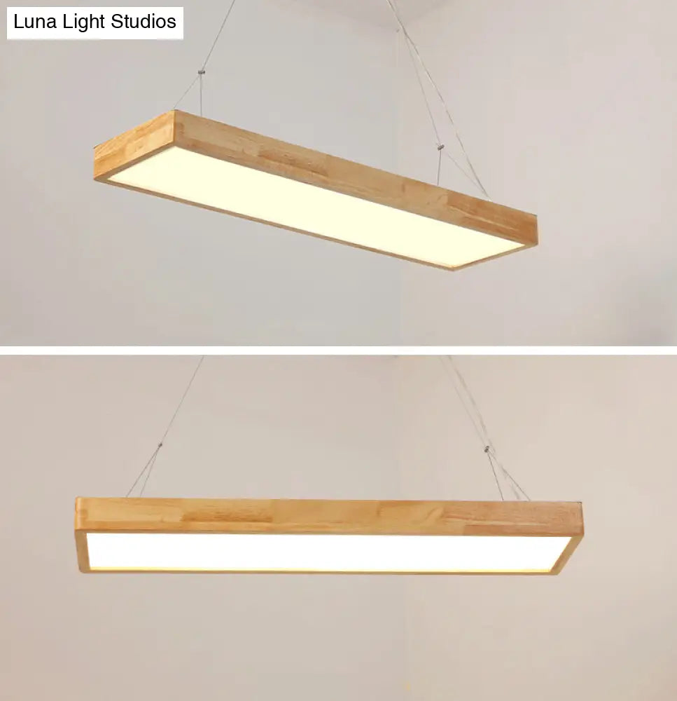 Modern Style Led Wooden Island Ceiling Light Fixture - Wood Rectangle Design