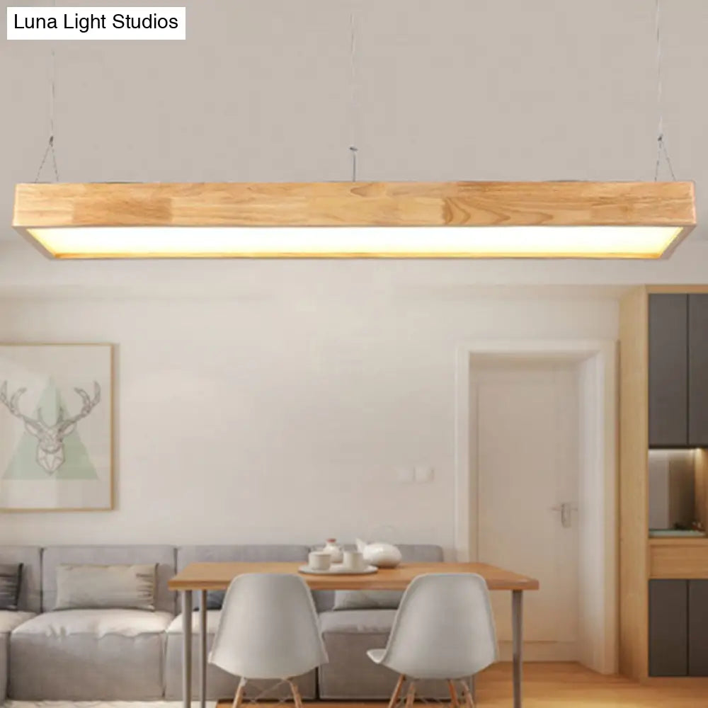 Modern Style Led Wooden Island Ceiling Light Fixture - Wood Rectangle Design