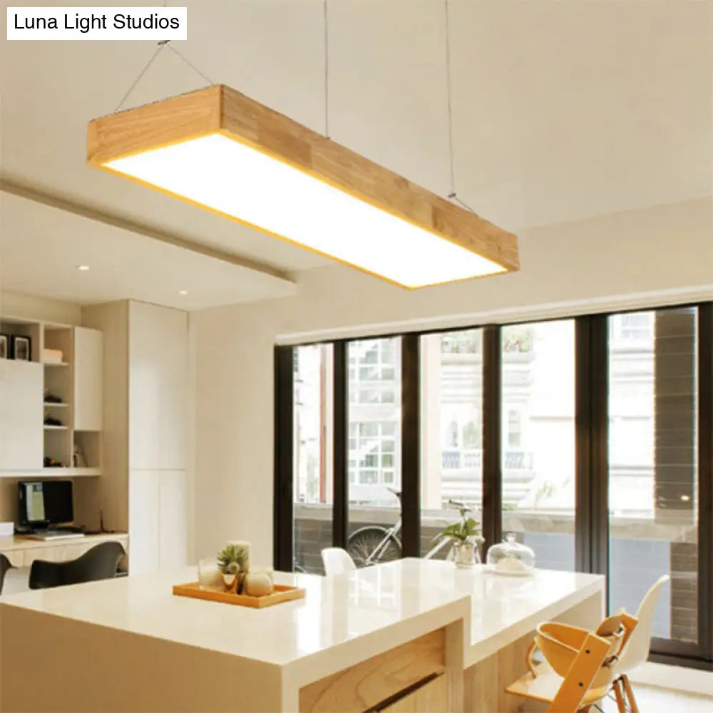 Modern Style Led Wooden Island Ceiling Light Fixture - Wood Rectangle Design