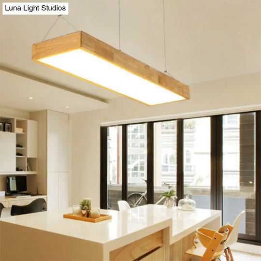 Modern Style Led Wooden Island Ceiling Light Fixture - Wood Rectangle Design