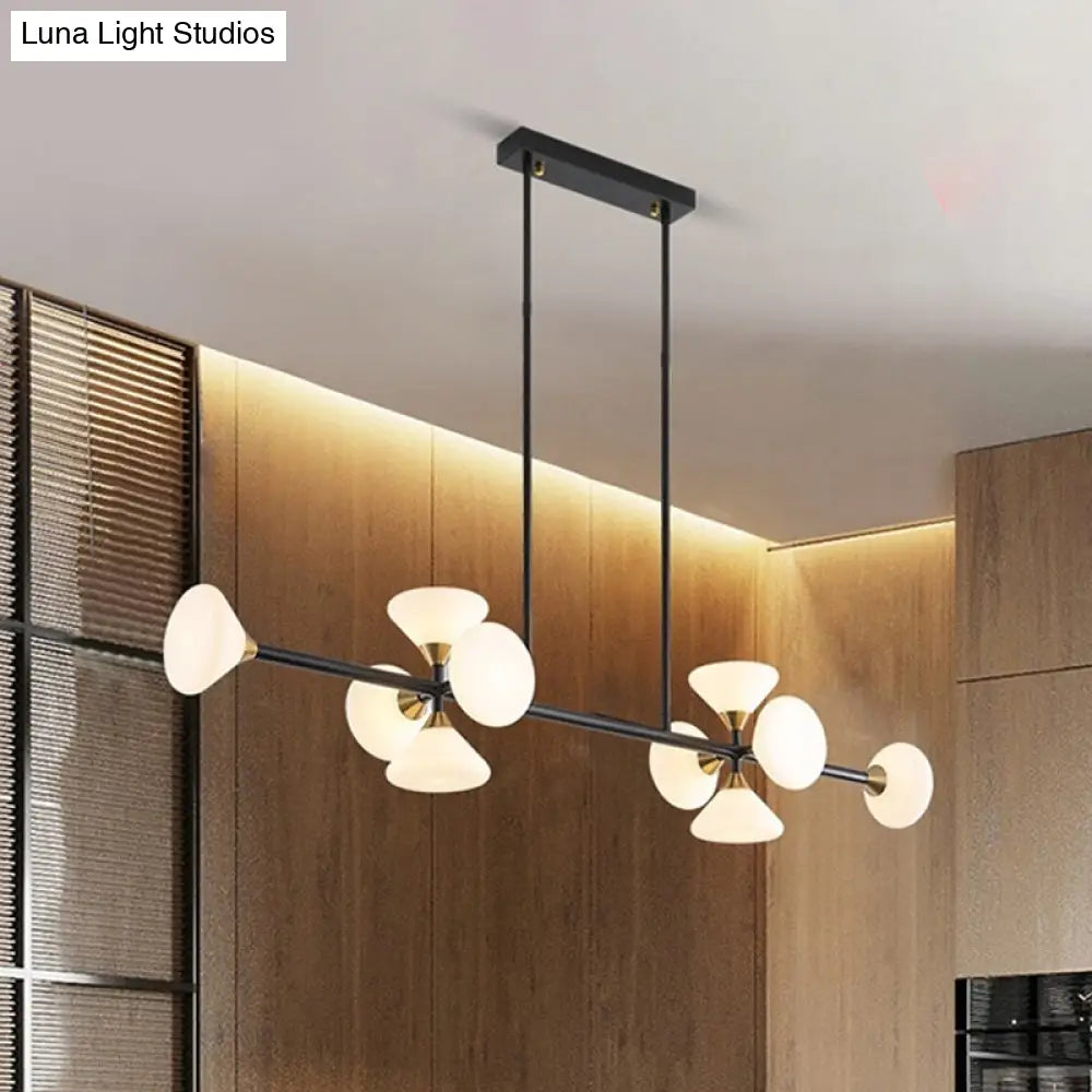 Modern Style Matte White Glass Flared Island Pendant With 10-Head Black Hanging Lamp - Warm/White