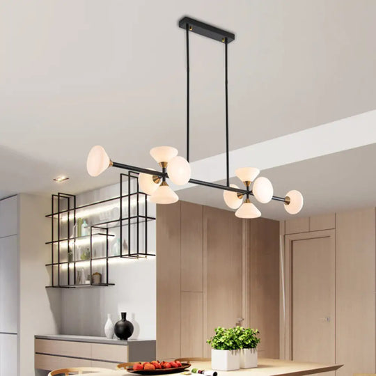 Modern Style Matte White Glass Flared Island Pendant With 10-Head Black Hanging Lamp - Warm/White