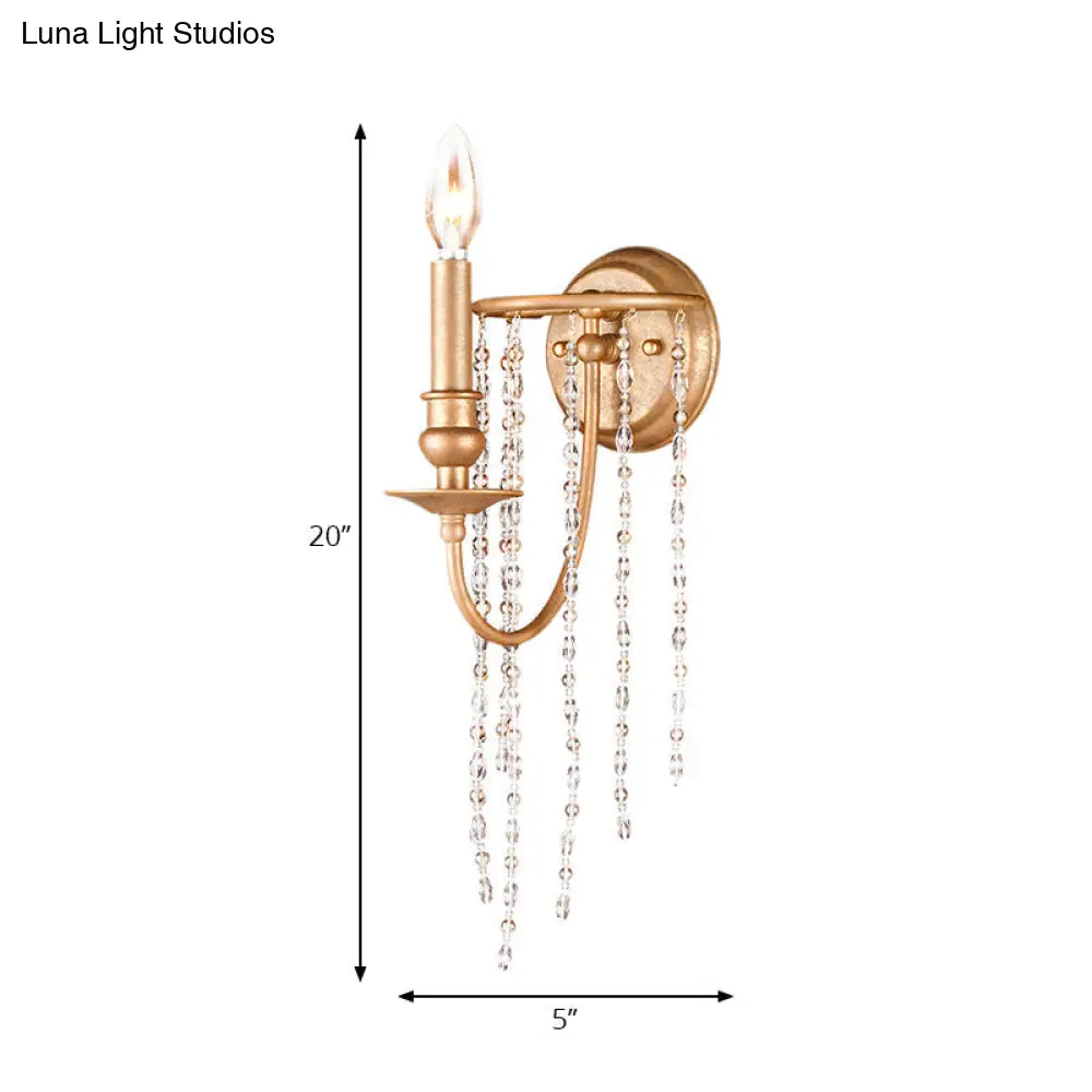 Modern Style Metal Wall Mounted Lamp With Clear Crystal Beaded Strand - 1 Head Copper Sconce Light