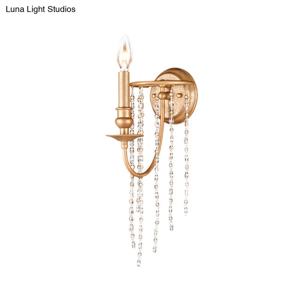 Modern Style Metal Wall Mounted Lamp With Clear Crystal Beaded Strand - 1 Head Copper Sconce Light