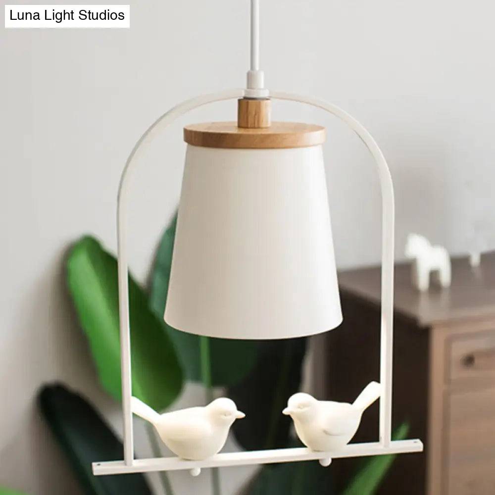 Modern Style Mini Pendant Light With Adjustable Ceiling Fixture And Bird Decoration - White