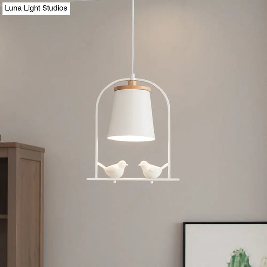 Modern Style Mini Pendant Light With Adjustable Ceiling Fixture And Bird Decoration - White