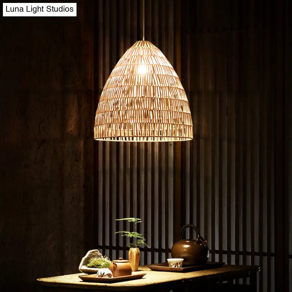 Modern Style Rattan Hanging Pendant Light With Wood Frame For Tea Rooms