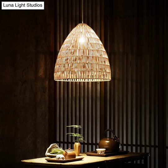 Modern Style Rattan Hanging Pendant Light With Wood Frame For Tea Rooms