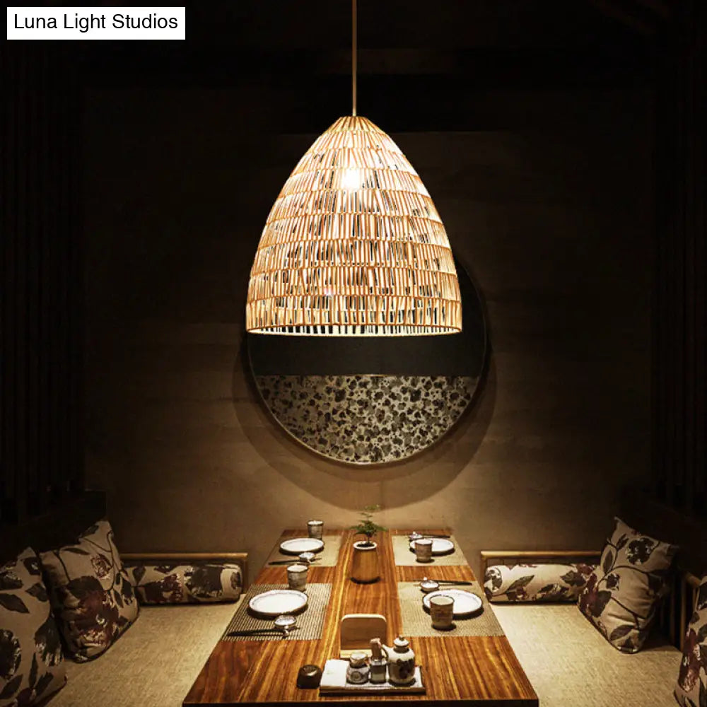 Modern Style Rattan Hanging Pendant Light With Wood Frame For Tea Rooms