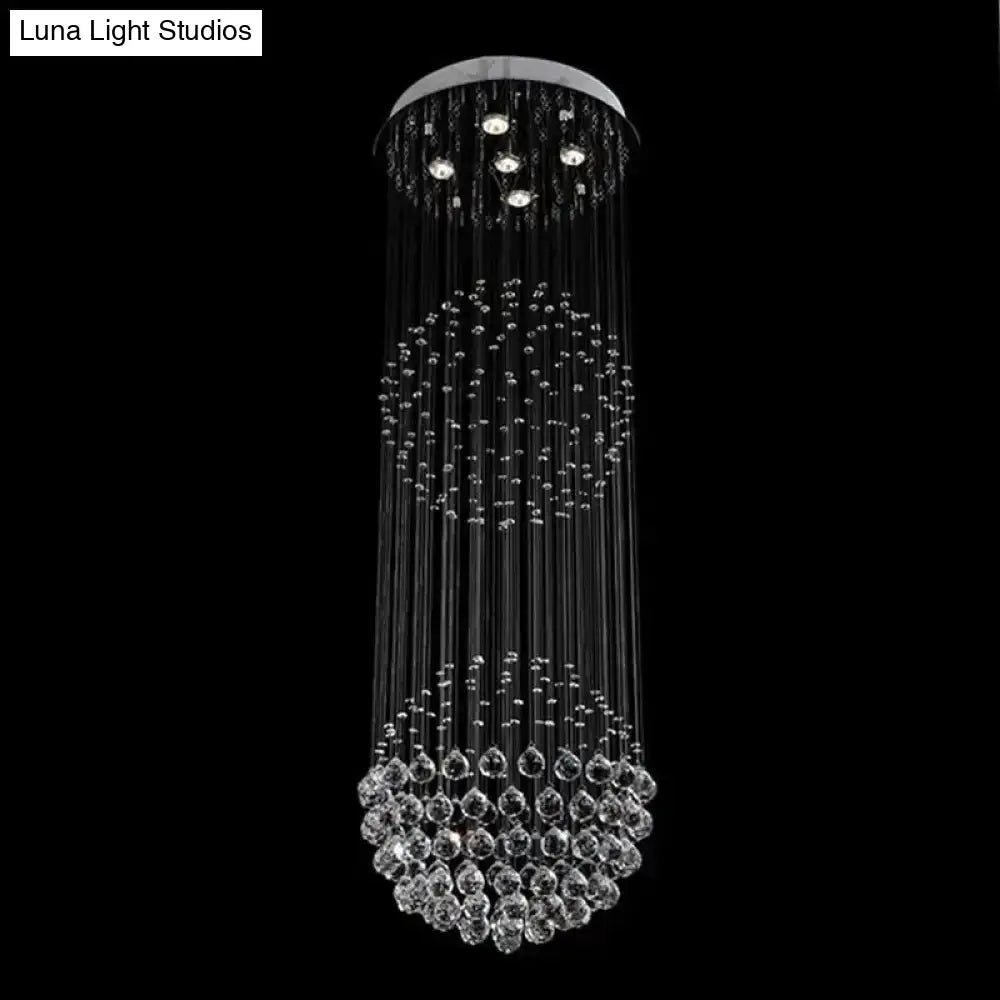 Modern Style Spherical Crystal Ceiling Lamp - 5 Lights Stainless Steel Flush-Mount Light