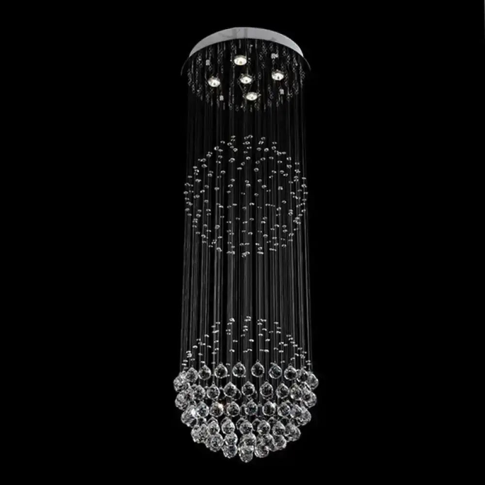 Modern Style Spherical Crystal Ceiling Lamp - 5 Lights Stainless Steel Flush-Mount Light