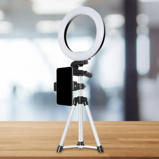 Modern Style Usb Led Fill Flash Light With Tripod Design - Circle Metallic Vanity Lighting (Black)