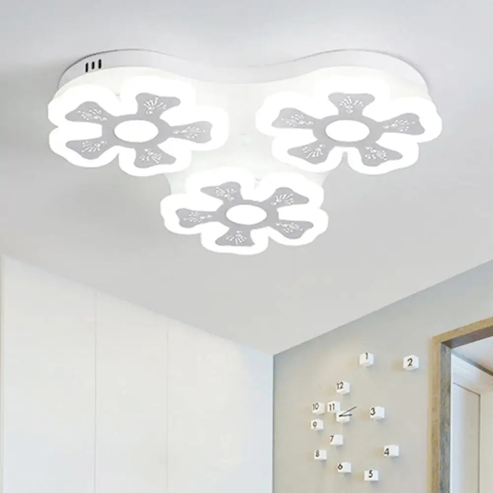 Modern Style White Floral Ceiling Lamp - Acrylic Flush Mount Light For Study Room & Corridor /
