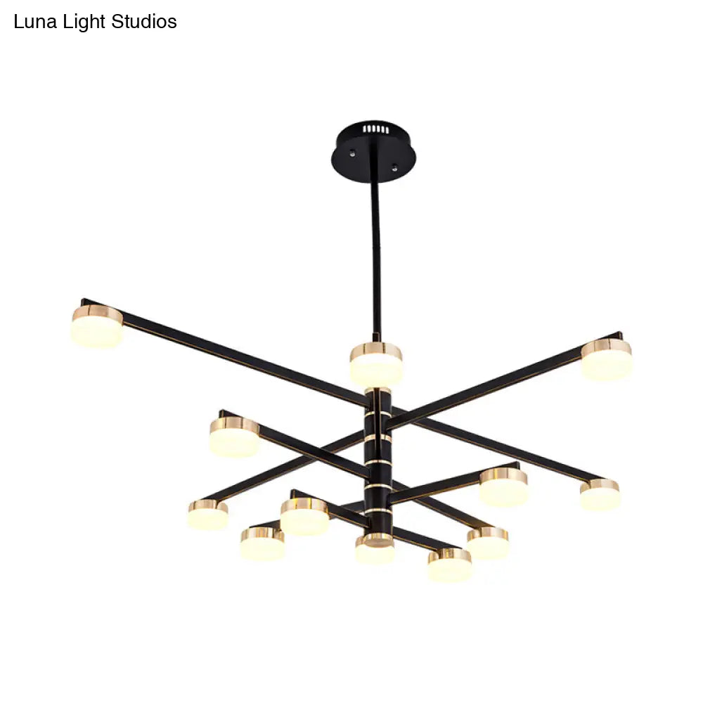 Modern Stylish Black Ceiling Chandelier - 12-Head Living Room Lamp With Metallic Sputnik Shade