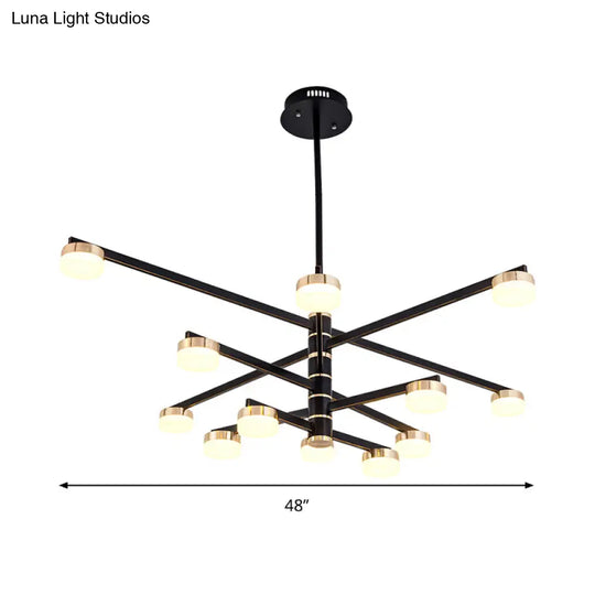 Modern Stylish Black Ceiling Chandelier - 12-Head Living Room Lamp With Metallic Sputnik Shade