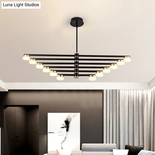 Modern Stylish Black Ceiling Chandelier - 12-Head Living Room Lamp With Metallic Sputnik Shade