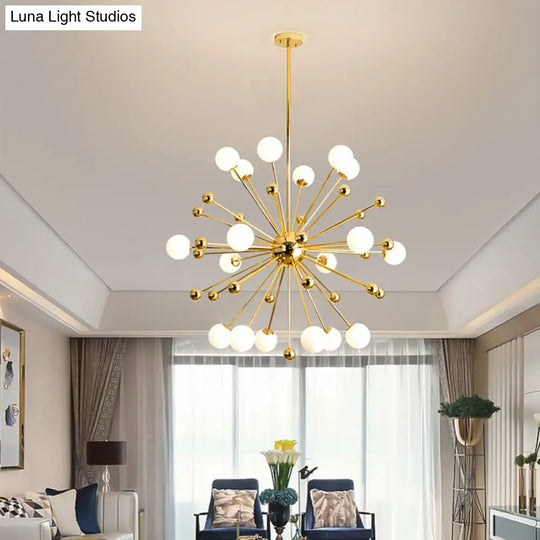 Modern Stylish Burst Ball Chandelier – Frosted White Glass Ceiling Hang Lamp (Gold Living Room