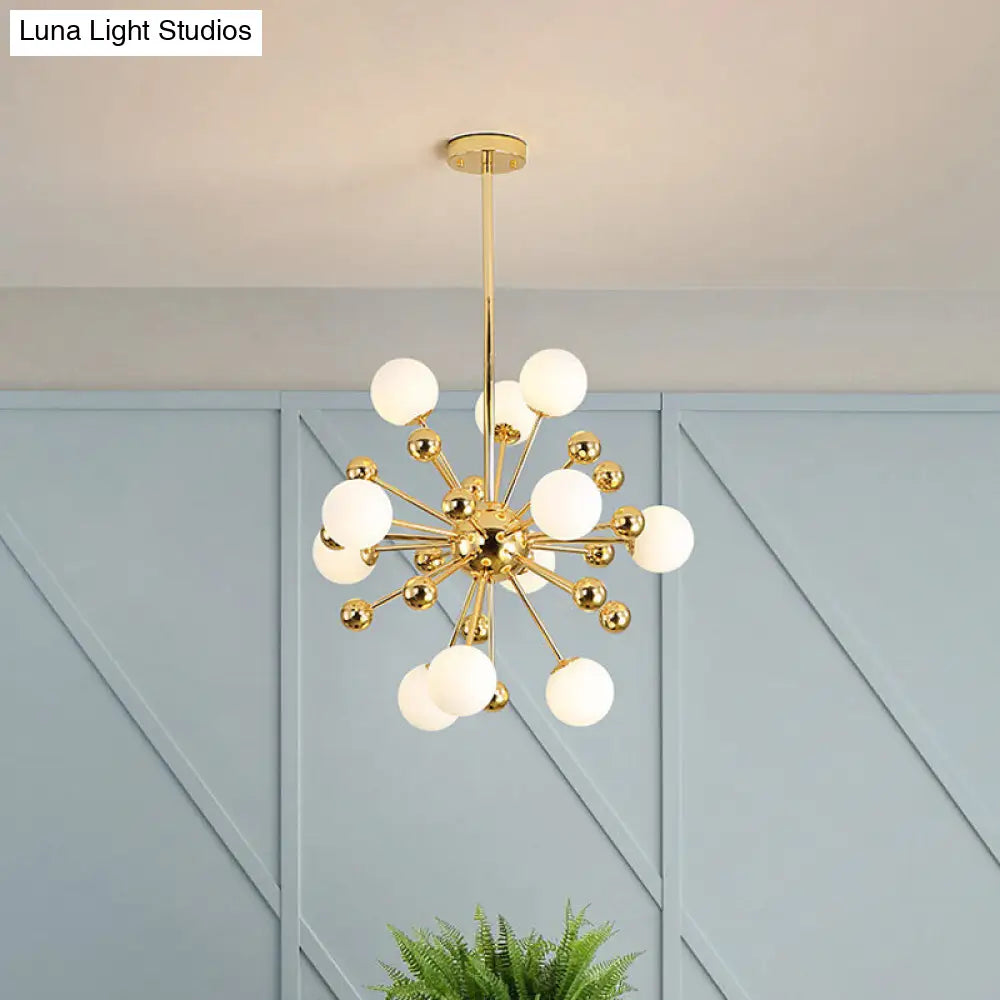 Stylish Burst Ball Chandelier With Frosted Glass - 11/12/18 Lights Gold Finish For Living Room