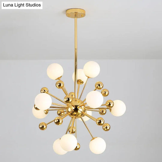 Stylish Burst Ball Chandelier With Frosted Glass - 11/12/18 Lights Gold Finish For Living Room