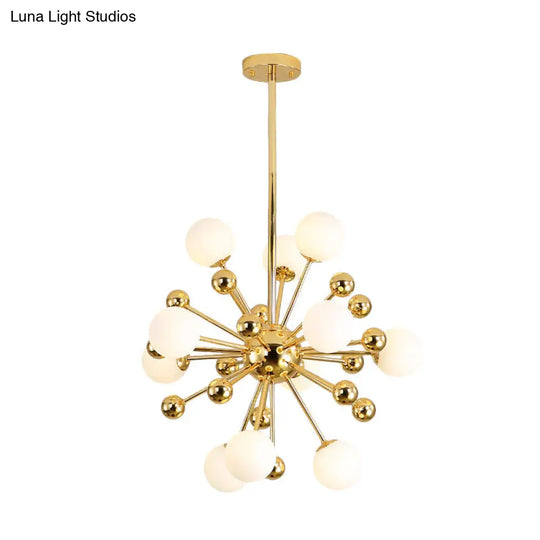 Modern Stylish Burst Ball Chandelier – Frosted White Glass Ceiling Hang Lamp (Gold Living Room