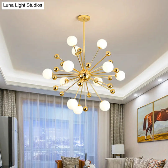 Modern Stylish Burst Ball Chandelier – Frosted White Glass Ceiling Hang Lamp (Gold Living Room