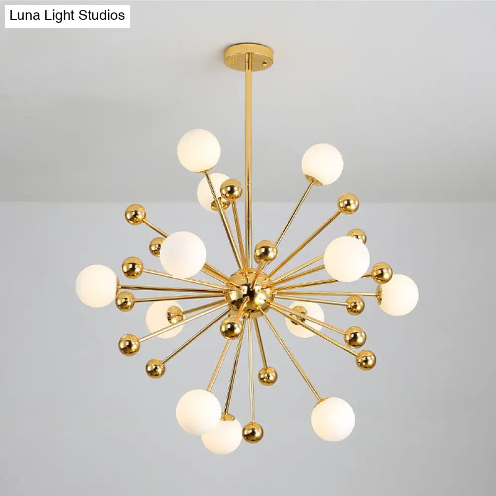 Modern Stylish Burst Ball Chandelier – Frosted White Glass Ceiling Hang Lamp (Gold Living Room