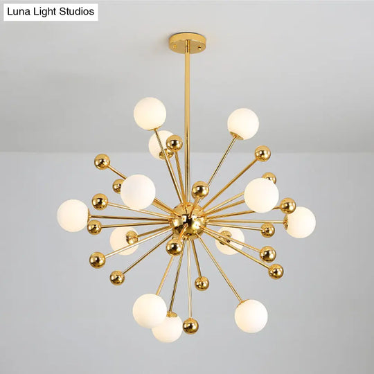 Modern Stylish Burst Ball Chandelier – Frosted White Glass Ceiling Hang Lamp (Gold Living Room