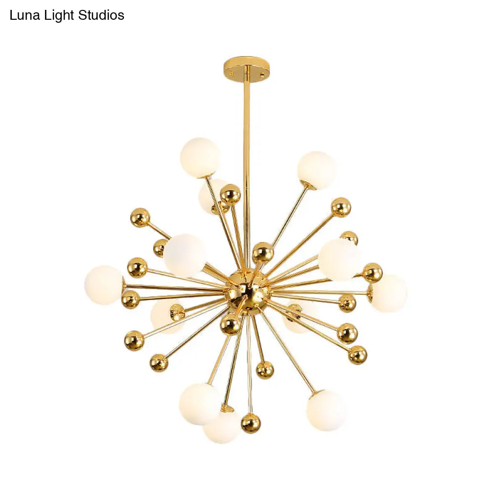 Modern Stylish Burst Ball Chandelier – Frosted White Glass Ceiling Hang Lamp (Gold Living Room