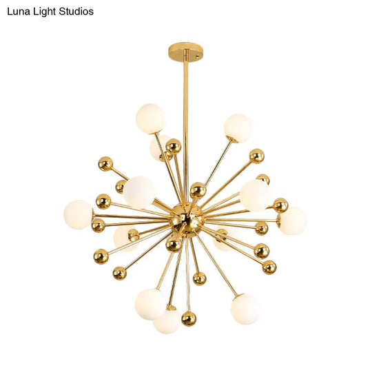 Modern Stylish Burst Ball Chandelier – Frosted White Glass Ceiling Hang Lamp (Gold Living Room