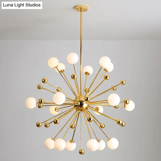 Stylish Burst Ball Chandelier With Frosted Glass - 11/12/18 Lights Gold Finish For Living Room