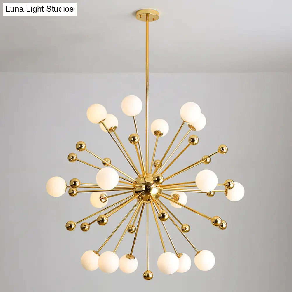 Modern Stylish Burst Ball Chandelier – Frosted White Glass Ceiling Hang Lamp (Gold Living Room