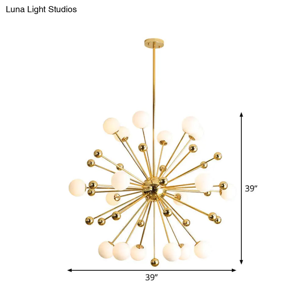 Modern Stylish Burst Ball Chandelier – Frosted White Glass Ceiling Hang Lamp (Gold Living Room