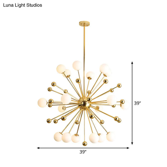 Modern Stylish Burst Ball Chandelier – Frosted White Glass Ceiling Hang Lamp (Gold Living Room