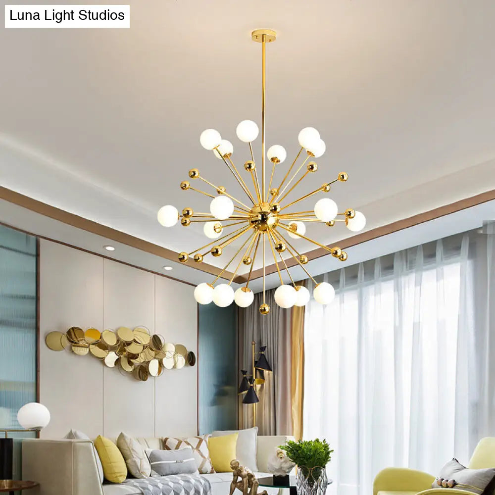 Stylish Burst Ball Chandelier With Frosted Glass - 11/12/18 Lights Gold Finish For Living Room