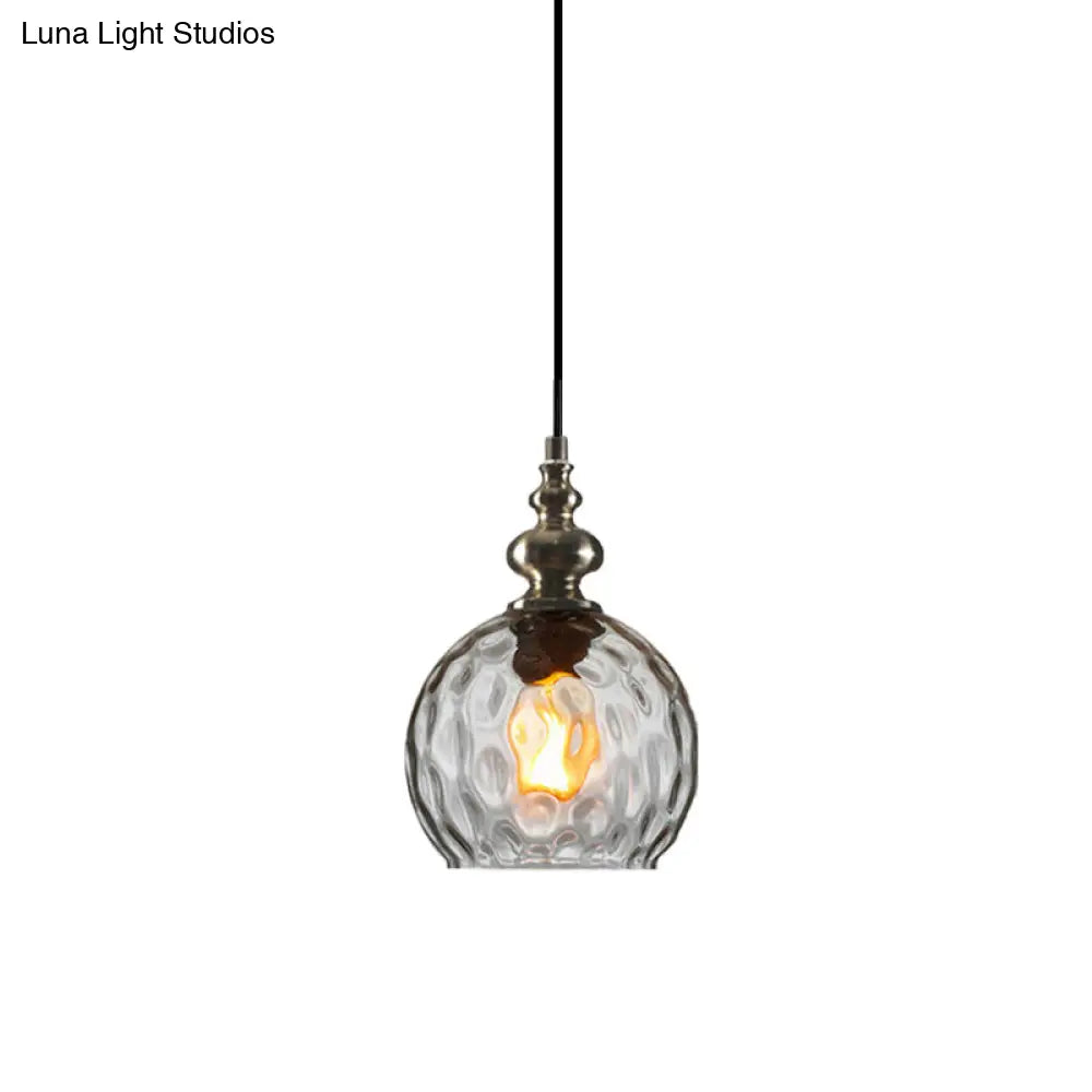 Modern Dimpled Glass Pendant Lamp - 1 Light Shade Hanging Clear/Smoke & 8/10 Size Options