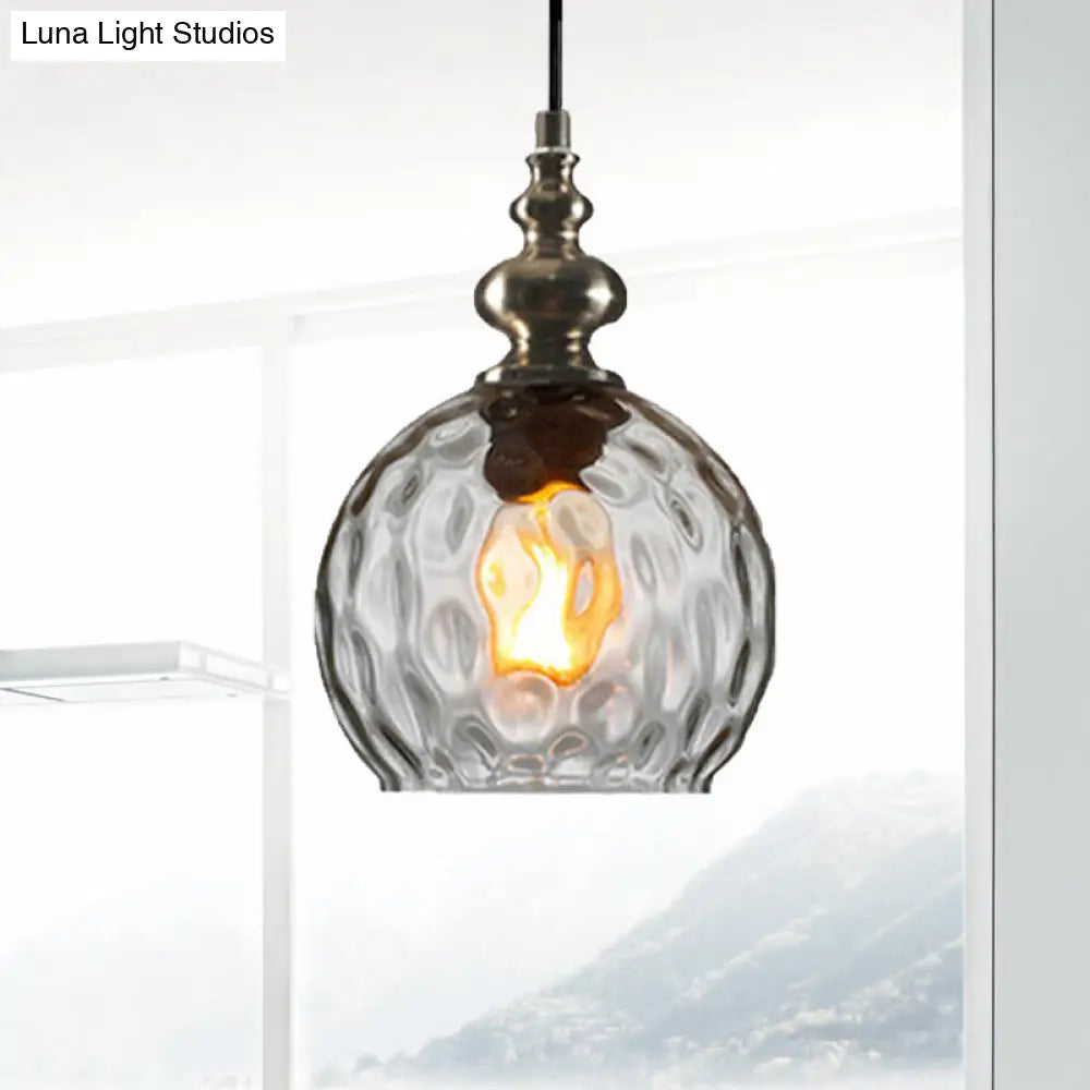 Modern Dimpled Glass Pendant Lamp - 1 Light Shade Hanging Clear/Smoke & 8/10 Size Options