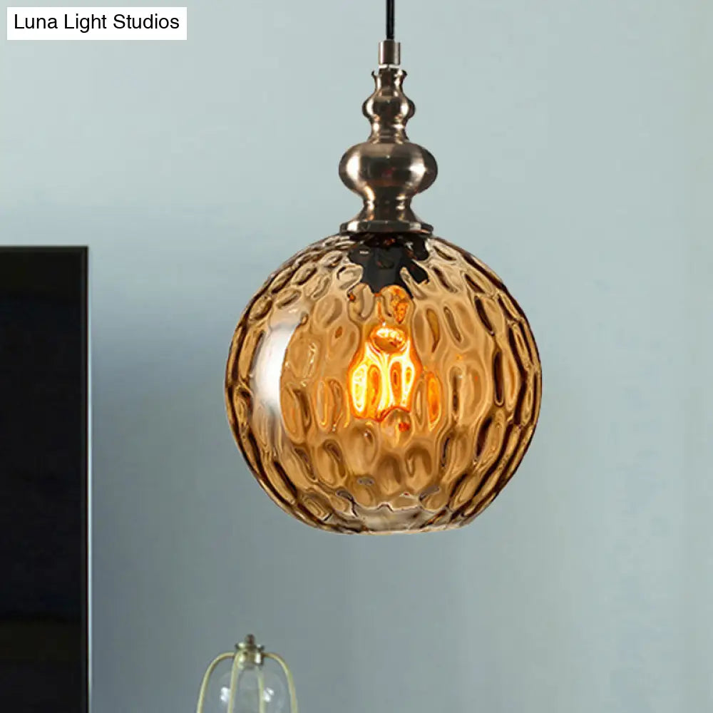 Modern Dimpled Glass Pendant Lamp - 1 Light Shade Hanging Clear/Smoke & 8/10 Size Options Amber / 8