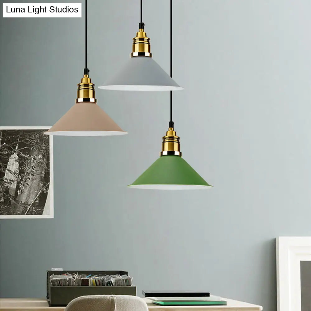 Modern Conic Pendant Light With Metal Shade In Black/Grey/White For Dining Room