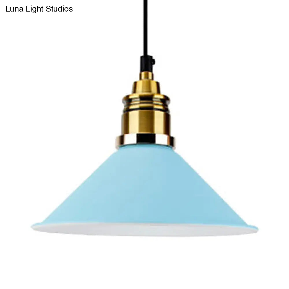 Modern Conic Pendant Light With Metal Shade In Black/Grey/White For Dining Room Blue