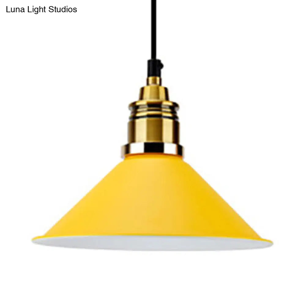 Modern Conic Pendant Light With Metal Shade In Black/Grey/White For Dining Room Yellow