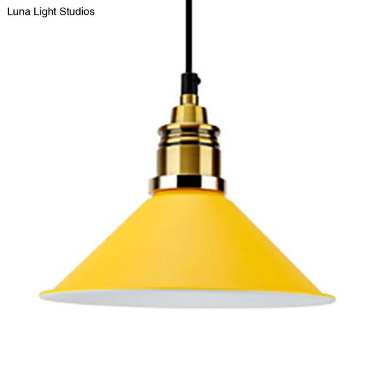 Modern Conic Pendant Light With Metal Shade In Black/Grey/White For Dining Room Yellow