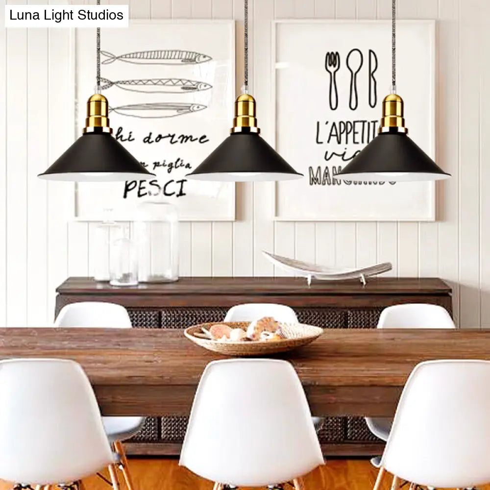 Modern Conic Pendant Light With Metal Shade In Black/Grey/White For Dining Room