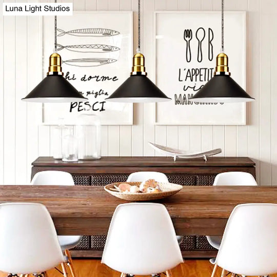 Modern Conic Pendant Light With Metal Shade In Black/Grey/White For Dining Room