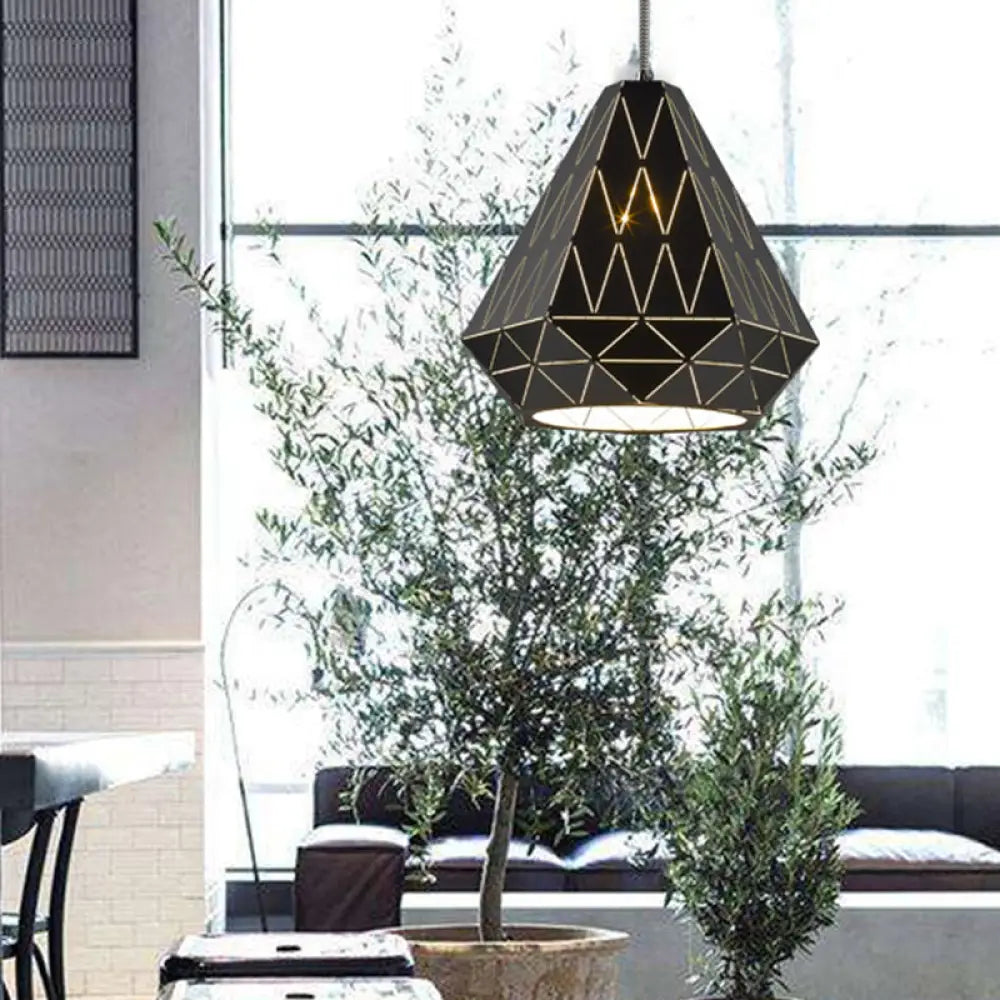 Modern Stylish Metal Diamond Pendant Light Fixture In Black - 1 Suspension