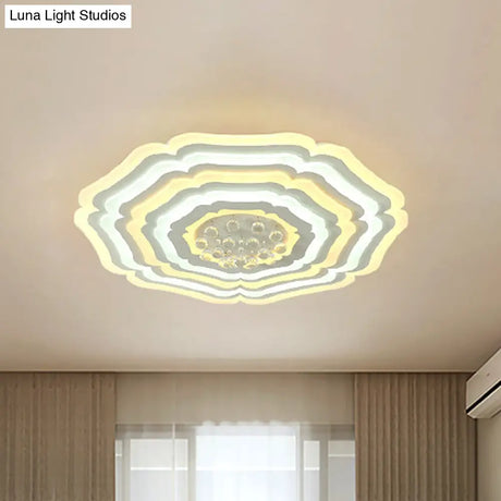 Modern Super Thin Flower Led Ceiling Light With Crystal Drop