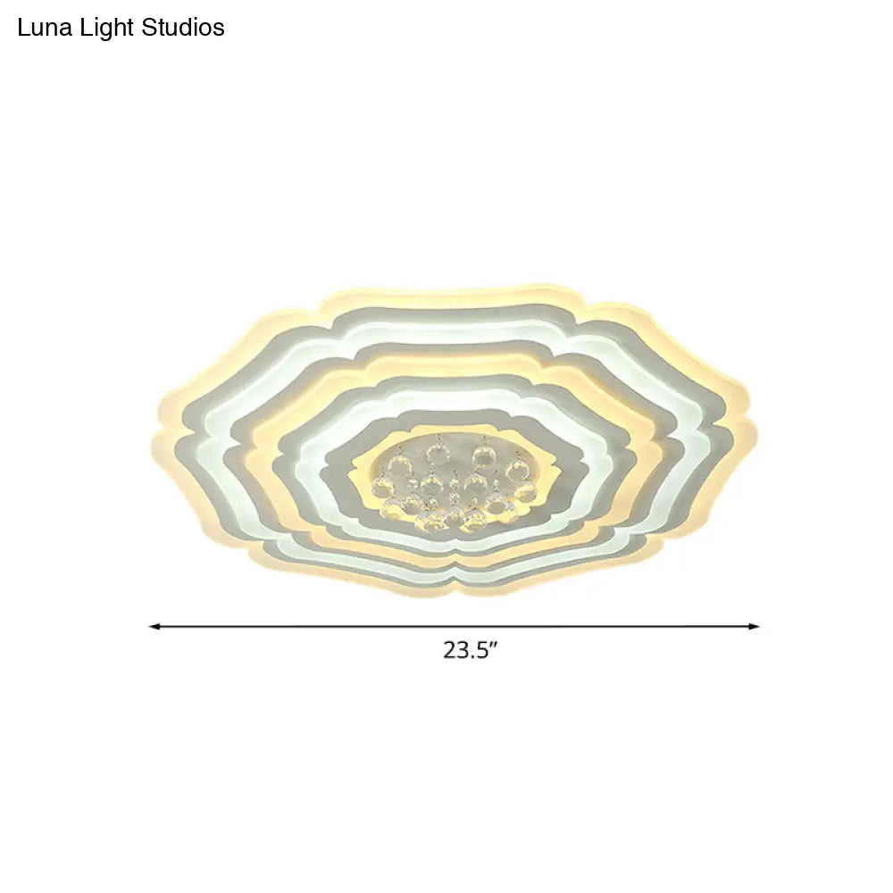 Modern Super Thin Flower Led Ceiling Light With Crystal Drop